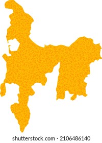 Mapa de oro vectorial de la isla Hamilton. El mapa de la isla Hamilton está aislado en un fondo blanco. Mosaico de objetos dorados basado en el mapa amarillo sólido de la isla Hamilton.