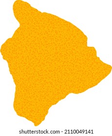 Vektor Golden Karte von Hawaii Big Island. Karte von Hawaii Big Island ist einzeln auf weißem Hintergrund. Goldene Elemente Mosaik auf der Basis einer gelben Karte von Hawaii Big Island.