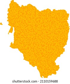 Vector Golden map of Hueska Province. Map of Hueska Province is isolated on a white background. Golden items pattern based on solid yellow map of Hueska Province.