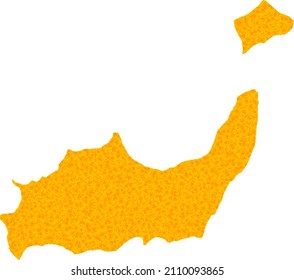 Mapa de oro vectorial de las Islas Inagua. Mapa de las Islas Inagua aislado en un fondo blanco. Patrón de partículas doradas basado en el mapa amarillo sólido de las Islas Inagua.