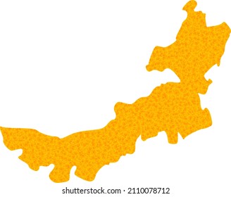 Vector Golden map of Inner Mongolia. Map of Inner Mongolia is isolated on a white background. Golden items pattern based on solid yellow map of Inner Mongolia.