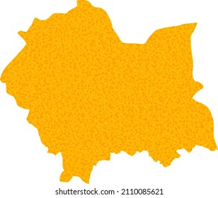 Vector Golden map of Lesser Poland Province. Map of Lesser Poland Province is isolated on a white background. Golden particles texture based on solid yellow map of Lesser Poland Province.