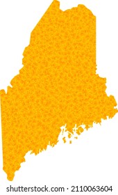 Vector Golden map of Maine State. Map of Maine State is isolated on a white background. Golden items texture based on solid yellow map of Maine State.
