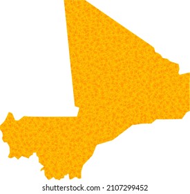 Mapa de oro del vector de Mali. Mapa de Mali aislado en un fondo blanco. Textura de objetos dorados basada en el sólido mapa amarillo de Mali.
