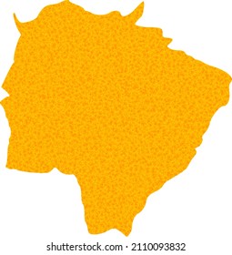 Mapa de oro vectorial del estado de Mato Grosso do Sul. Mapa del estado de Mato Grosso do Sul está aislado en un fondo blanco. Textura de partículas doradas basada en el mapa amarillo sólido del estado de Mato Grosso do Sul.