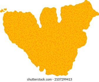 Vector Golden map of Moorea Island. Map of Moorea Island is isolated on a white background. Golden items pattern based on solid yellow map of Moorea Island.