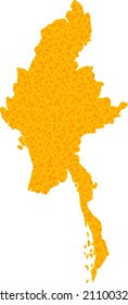 Mapa de oro del vector de Myanmar. Mapa de Myanmar aislado en un fondo blanco. Textura de objetos dorados basada en un mapa amarillo sólido de Myanmar.