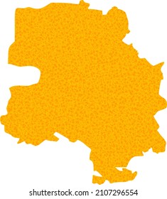 Vector Golden map of New Delhi City. Map of New Delhi City is isolated on a white background. Golden particles mosaic based on solid yellow map of New Delhi City.
