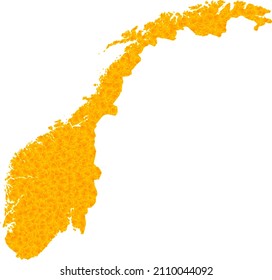 Vektor Golden Map von Norwegen. Karte von Norwegen ist einzeln auf weißem Hintergrund. Goldenes Partikelmuster auf der Grundlage einer gelben Karte Norwegens.