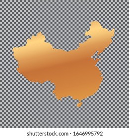 vector golden map outline of China on transparent background