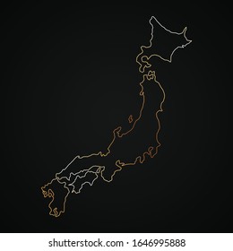 esquema del mapa de oro vectorial de Japón sobre fondo oscuro