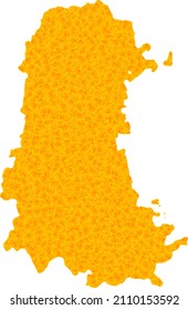 Vector Golden map of Palencia Province. Map of Palencia Province is isolated on a white background. Golden particles mosaic based on solid yellow map of Palencia Province.
