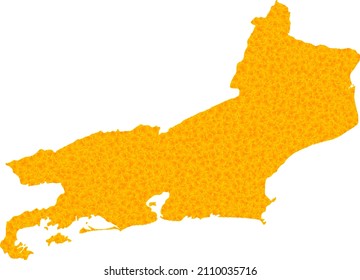 Vector Golden map of Rio de Janeiro State. Map of Rio de Janeiro State is isolated on a white background. Golden items pattern based on solid yellow map of Rio de Janeiro State.