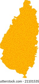 Vector Golden map of Saint Lucia Island. Map of Saint Lucia Island is isolated on a white background. Golden particles mosaic based on solid yellow map of Saint Lucia Island.