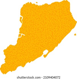 Mapa de oro vectorial de Staten Island. El mapa de Staten Island está aislado en un fondo blanco. Textura de partículas doradas basada en el mapa amarillo sólido de Staten Island.