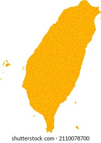 Vector Golden map of Taiwan. Map of Taiwan is isolated on a white background. Golden particles mosaic based on solid yellow map of Taiwan.