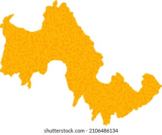 Vektor Golden Karte von Tilos Island. Karte von Tilos Island ist einzeln auf weißem Hintergrund. Goldene Elemente Textur auf der Basis einer gelben Karte von Tilos Island.
