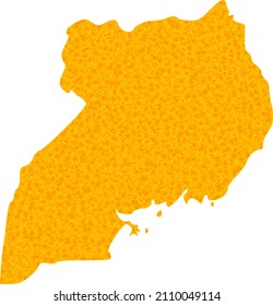 Vector Golden map of Uganda. Map of Uganda is isolated on a white background. Golden particles pattern based on solid yellow map of Uganda.