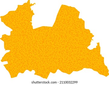 Vector Golden map of Utrecht Province. Map of Utrecht Province is isolated on a white background. Golden items texture based on solid yellow map of Utrecht Province.