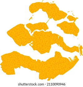 Vector Golden map of Zeeland Province. Map of Zeeland Province is isolated on a white background. Golden particles texture based on solid yellow map of Zeeland Province.
