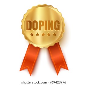 Vector golden medal with doping. Golden medal template with text Doping.