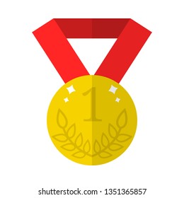 Vector Golden Medal Icon isolated on white background. Flat Gold Award of Winner. First Place, Number One. Vector illustration for Your Design.