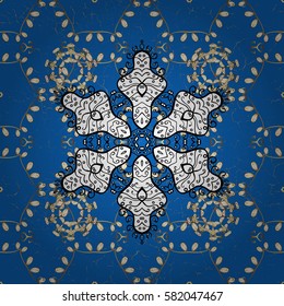 Vector golden mehndi. Ornamental floral elements with henna tattoo, golden stickers, mehndi and yoga design, cards and prints. Pattern on blue background.