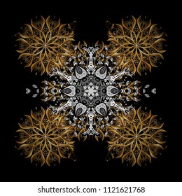 Vector golden mehndi ornamental pattern. Ornamental floral elements with henna tattoo, golden stickers, mehndi and yoga design, cards and prints. Pattern on white, black and gray colors.
