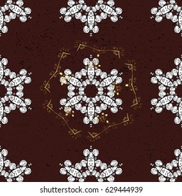 Vector golden mehndi pattern. Ornamental floral elements with henna tattoo, golden stickers, mehndi and yoga design, cards and prints. Pattern on brown background with golden elements.