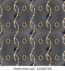 Vector golden mehndi seamless pattern. Pattern on gray and brown colors. Ornamental floral elements with henna tattoo, golden stickers, mehndi and yoga design, cards and prints.