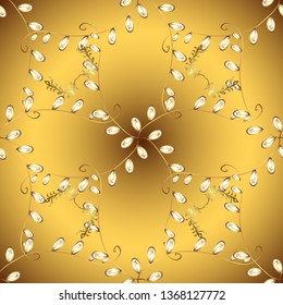 Vector golden mehndi seamless pattern. Pattern on brown and yellow colors. Ornamental floral elements with henna tattoo, golden stickers, mehndi and yoga design, cards and prints.