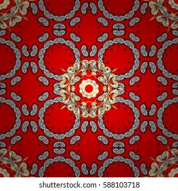 Vector golden mehndi seamless pattern. Ornamental floral elements with henna tattoo, golden stickers, mehndi and yoga design, cards and prints. Pattern on red background with golden elements.
