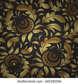 Vector golden mehndi seamless pattern on gray. Traditional Indian style, ornamental golden elements with henna tattoo, golden stickers, mehndi and yoga design, cards and prints.