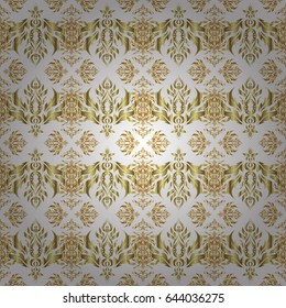 Vector golden mehndi seamless pattern on white. Traditional Indian style, ornamental golden elements with henna tattoo, golden stickers, mehndi and yoga design, cards and prints.