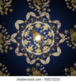 Vector golden mehndi seamless pattern. Ornamental floral elements with henna tattoo, golden stickers, mehndi and yoga design, cards and prints. Pattern on dark background.