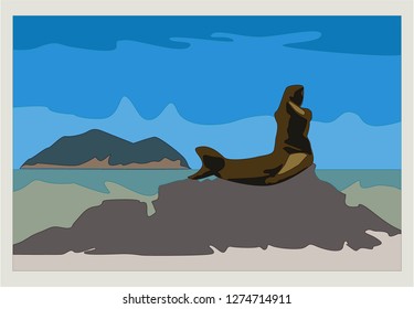 Vector The Golden Mermaid on stone in Samila Beach is a symbol of Samila Beach and Songkhla, Thailand