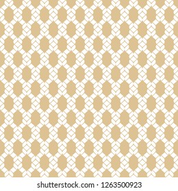 Vector golden mesh pattern. Abstract gold and white geometric seamless background. Simple texture with fishnet, ropes, knitting, thread, grid, lattice, fabric, net. Repeat design for decor, wallpapers