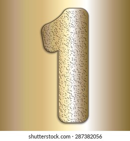 Vector golden metaillic digits with grain texture, digit one