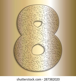 Vector golden metallic digits with grain texture, digit eight