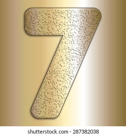 Vector golden metallic digits with grain texture, digit seven