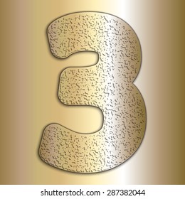 Vector golden metallic digits with grain texture, digit three