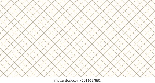Vector golden minimalist diagonal square grid seamless pattern. Abstract minimal gold and white geometric texture. Subtle background with linear lattice, net, mesh, grill. Simple repeating geo design