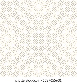 Vector golden minimalist geometric seamless pattern. Abstract outline texture with curved shapes, tiles, grid, thin lines. Subtle white and gold minimal background. Simple ornament. Repeating design