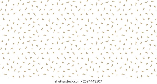 Vector golden minimalist geometric texture with small chaotic triangles, diamond shapes. Cute abstract minimal gold and white seamless pattern. Simple elegant background. Repeated decorative design