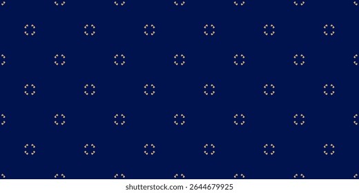 Vector golden minimalist seamless pattern. Luxury deep blue and gold geometric texture. Abstract minimal simple background with small floral shapes, dots. Elegant repeating design for decor, wrapping