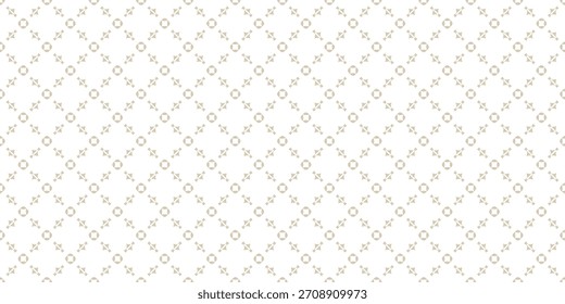 Vetor de ouro minimalista sem costura padrão. Fundo geométrico branco e dourado elegante, textura ornamental com reticulado, formas florais, malha delicada, grade. Design repetido para impressão, decoração, papel de parede