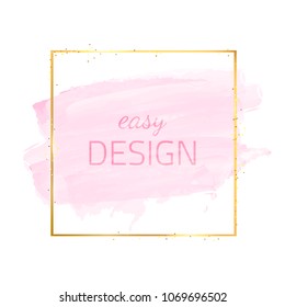 Vector golden modern frame with a watercolor effect background. Headline in a frame