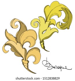 Vector Golden monogram floral ornament. Baroque design elements. Black and white engraved ink art. Isolated ornament illustration element on white background.