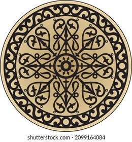 Vector golden national Yakut circle. Round pattern of the indigenous peoples of the north, tundra, Chukchi, Nenets. Ethnic ornament of Siberian people.
