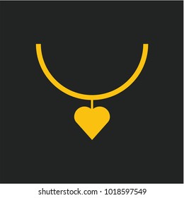 Vector golden necklace with heart shape pendant. Necklace with heart pendant vector illustration